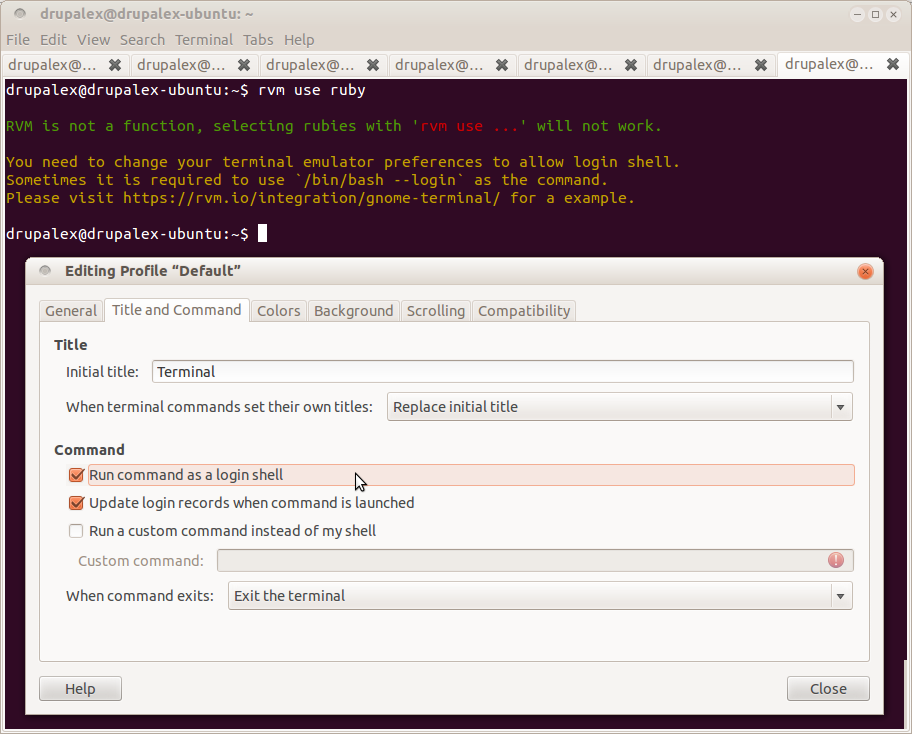 Thiết lập tùy chọn "Run command as login shell" cho Gnome Terminal